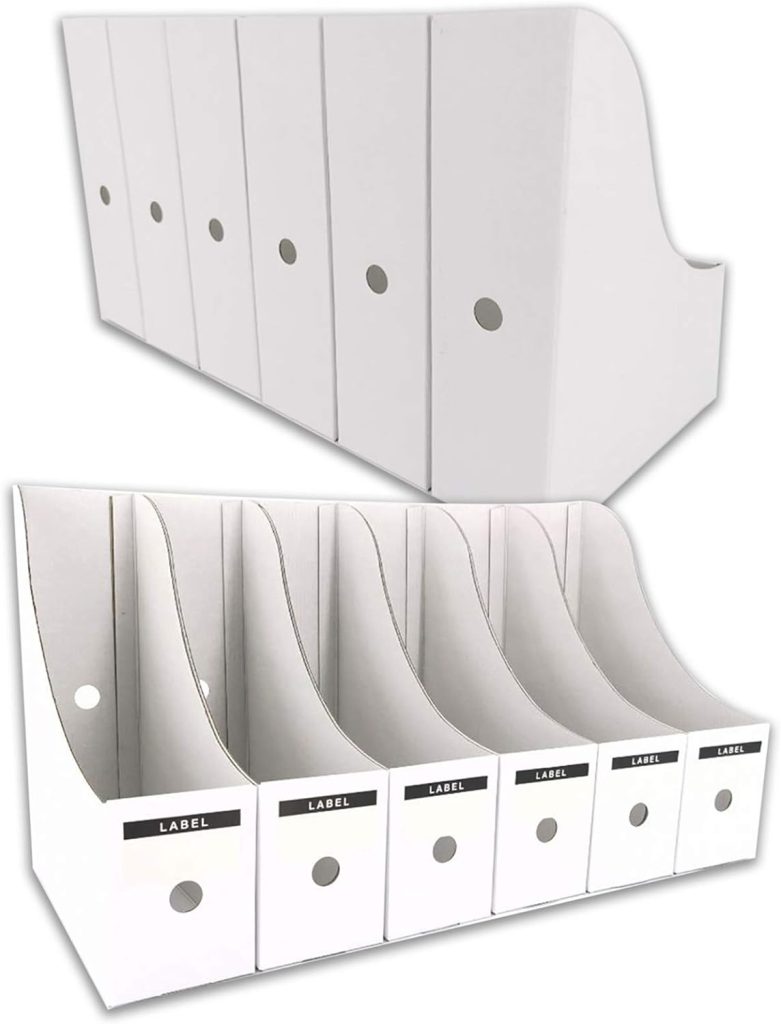 HUAPRINT Magazine File Holder(12 Pack,White)-Folder Holder,Desk File Organizer,Document Holder Box,Magazine Storage Box,With Labels